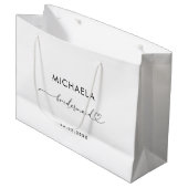 ロマンチックハートスクリプト ホワイト ミニマリスト ブライズメイド ラージペーパーバッグ (正面アングル)
