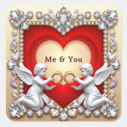 ロマンチックハートデザイン スクエアシール (正面)