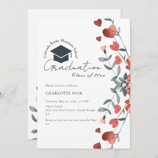 ロマンチックハートフローラ春卒業 招待状 (正面/裏面)