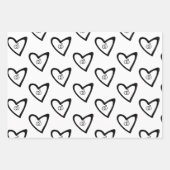 ロマンチックハートリングや輪ブラックパタ結婚ーン ラッピングペーパーシート (正面)