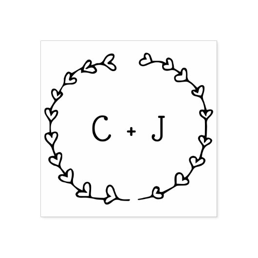 ロマンチックハートリースパーソナライズされたモノグラム ラバースタンプ (インプリント)