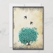ロマンチックハートリーフティール(緑がかった色)ツリーラブバードズ結婚ズ 招待状 (裏面)