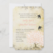 ロマンチックハートリーフ赤面ピンクラブバードズ結婚ズ 招待状 (正面)