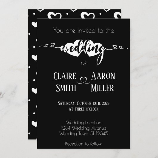 ロマンチックハート白結婚式招待状 招待状 (正面/裏面)