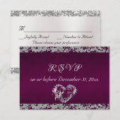 ロマンチックハート&グリッターオンプラム 出欠カード (正面/裏面)