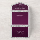 ロマンチックハート、リボン&グリッターオンプラム オールインワン招待状 (外側)