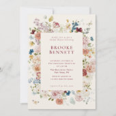 ロマンチックバタフライフローラフレームブライダルシャワー 招待状 (正面)