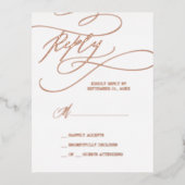 ロマンチックバラゴールドシンプルフォイルRSVPカード 箔招待状ポストカード (正面)