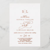 ロマンチックバラゴールドフォイルモノグラム結婚ズ 箔招待状 (正面)