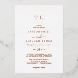 ロマンチックバラゴールドフォイルモノグラム結婚ズ 箔招待状