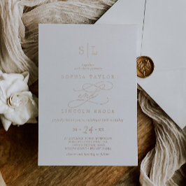 ロマンチックバラゴールドフォイルモノグラム結婚ズ 箔招待状