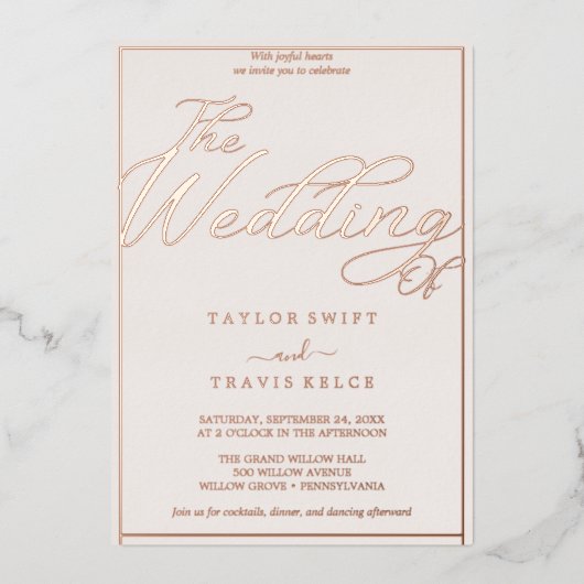 ロマンチックバラゴールドフォイル&赤面フレ結婚ーム 箔招待状 (正面)