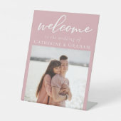 ロマンチックバラピンクカップル結婚写真の歓迎 台座サイン (正面)