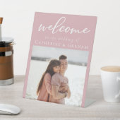 ロマンチックバラピンクカップル結婚写真の歓迎 台座サイン (インサイチュ)