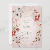 ロマンチックバラピンクフローラ結婚式招待状 招待状 (正面)