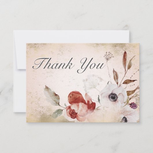 ロマンチックバラピンクフローラ結婚金ゴールド サンキューカード (正面)