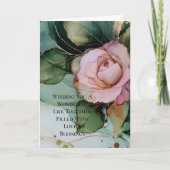 ロマンチックバラピンクホワイト金ゴールド結婚フローラ カード (正面)