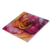 ロマンチックバラピーチレッドピンク金ゴールドフローララブ タイル (側面)