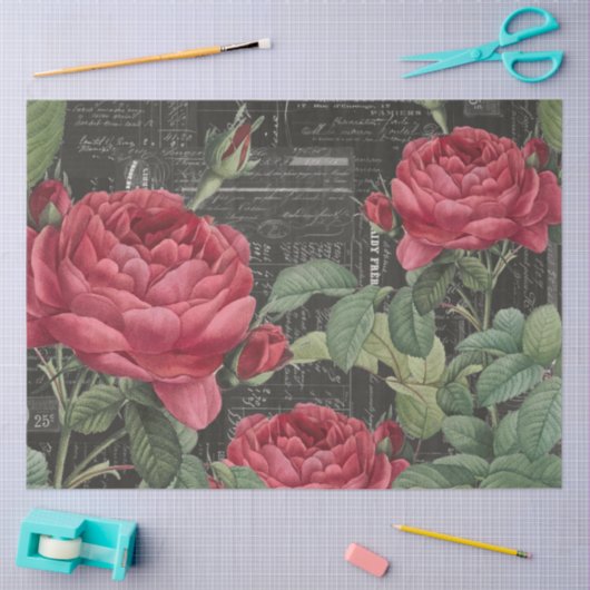 ロマンチックバラフランスのエフエマコラージュティッシュペーパー 薄葉紙 (クラフト)