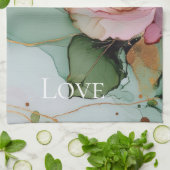 ロマンチックバラホワイトピンク金ゴールドフローララブ キッチンタオル (折り畳み)