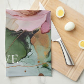 ロマンチックバラホワイトピンク金ゴールドフローララブ キッチンタオル (四つ折り)