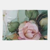 ロマンチックバラホワイトピンク金ゴールドフローララブ キッチンタオル (横)