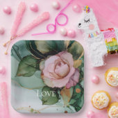 ロマンチックバラホワイトピンク金ゴールドフローララヴ結婚ズ ペーパープレート (パーティー)