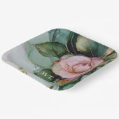 ロマンチックバラホワイトピンク金ゴールドフローララヴ結婚ズ ペーパープレート (傾斜あり)