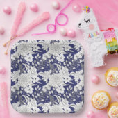 ロマンチックバラユーカリ線スケッチ紫 ペーパープレート (パーティー)