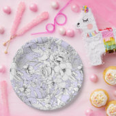 ロマンチックバラユーカリ線スケッチ薄紫 ペーパープレート (パーティー)