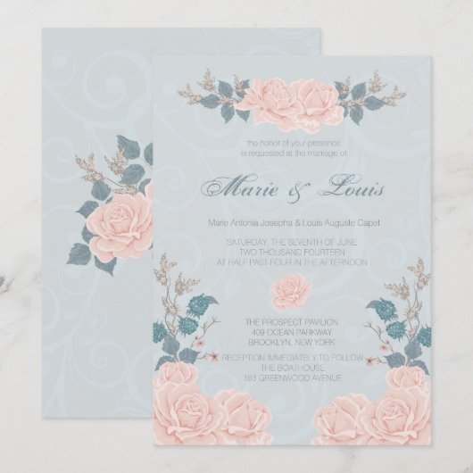 ロマンチックバラ結婚式招待状 招待状 (正面/裏面)