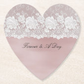 ロマンチックバラ赤面ピンクホワイトフローラレース結婚ズ ペーパーコースター (正面)