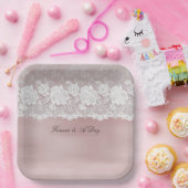 ロマンチックバラ赤面ピンクホワイトレースフローラ結婚ズ ペーパープレート (パーティー)