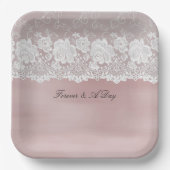 ロマンチックバラ赤面ピンクホワイトレースフローラ結婚ズ ペーパープレート (正面)