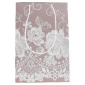 ロマンチックバラ赤面ピンクホワイトレースフローラ結婚ズ ミディアムペーパーバッグ (正面)