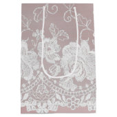 ロマンチックバラ赤面ピンクホワイトレースフローラ結婚ズ ミディアムペーパーバッグ (裏面)