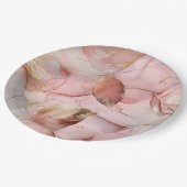 ロマンチックバラ赤面ピンク金ゴールドリーフブライダルシャワー ペーパープレート (アングル)