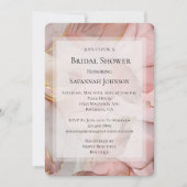 ロマンチックバラ赤面ピンク金ゴールドリーフブライダルシャワー 招待状 (正面)