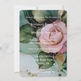 ロマンチックバラ赤面ピンク金ゴールド結婚フローラ 招待状