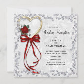 ロマンチックバラ、ダイヤモンド&レッドリ結婚ボンの誘い 招待状 (裏面)