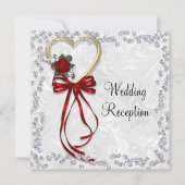 ロマンチックバラ、ダイヤモンド&レッドリ結婚ボンの誘い 招待状 (正面)