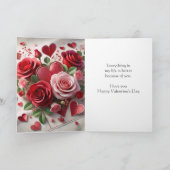 ロマンチックバレンタインデイレッドローズホリデーカード シーズンカード (内部)