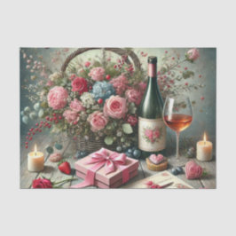 ロマンチックバレンタインデーバラワインティッシュペーパー 薄葉紙