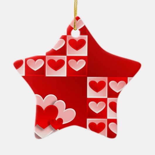 ロマンチックバレンタインラブハートレッドホワイトハート セラミックオーナメント (正面)