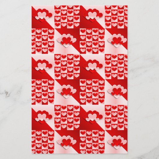 ロマンチックバレンタインラブハートレッドホワイトハート 便箋 (正面)