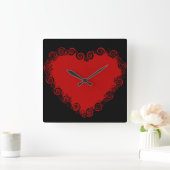 ロマンチックバレンタインラブハートレッド スクエア壁時計 (ホーム)