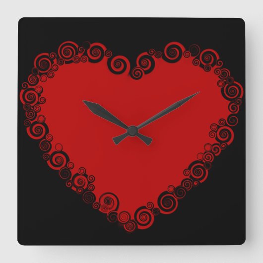 ロマンチックバレンタインラブハートレッド スクエア壁時計 (正面)