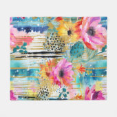 ロマンチックパステルカクティー開花 フリースブランケット (正面(横))