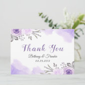 ロマンチックパステルパープルフローラウォーターカラー サンキューカード (スタンド正面)