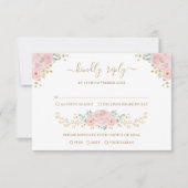 ロマンチックパステルピンクボタニカルフローラウェディングRSVP カード (正面)